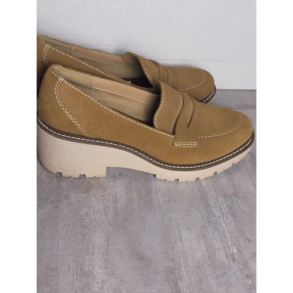 Y2K Style Lug Sole Platform Loafer Shoes Brown Suede Size 9M